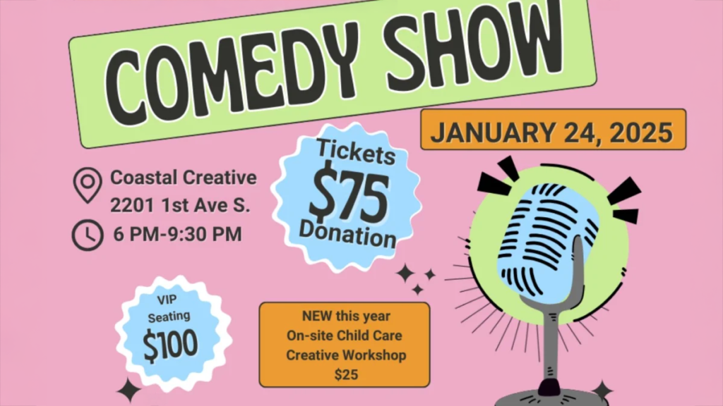 graphic for comedy show fundraiser